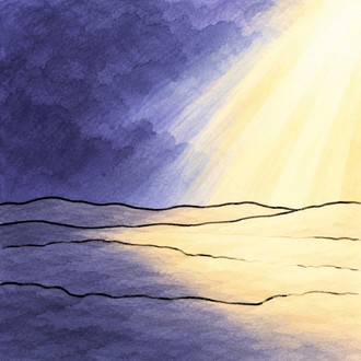 Light shining into darkness over empty land